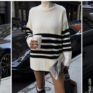 Commense Mock Neck Striped Sweater